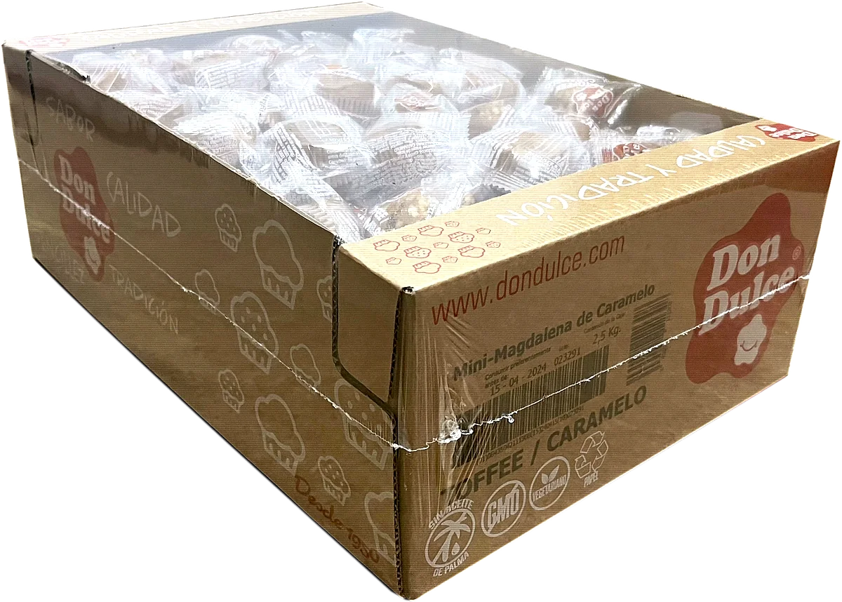 Caja de mini magdalenas envueltas una a una para hostelería