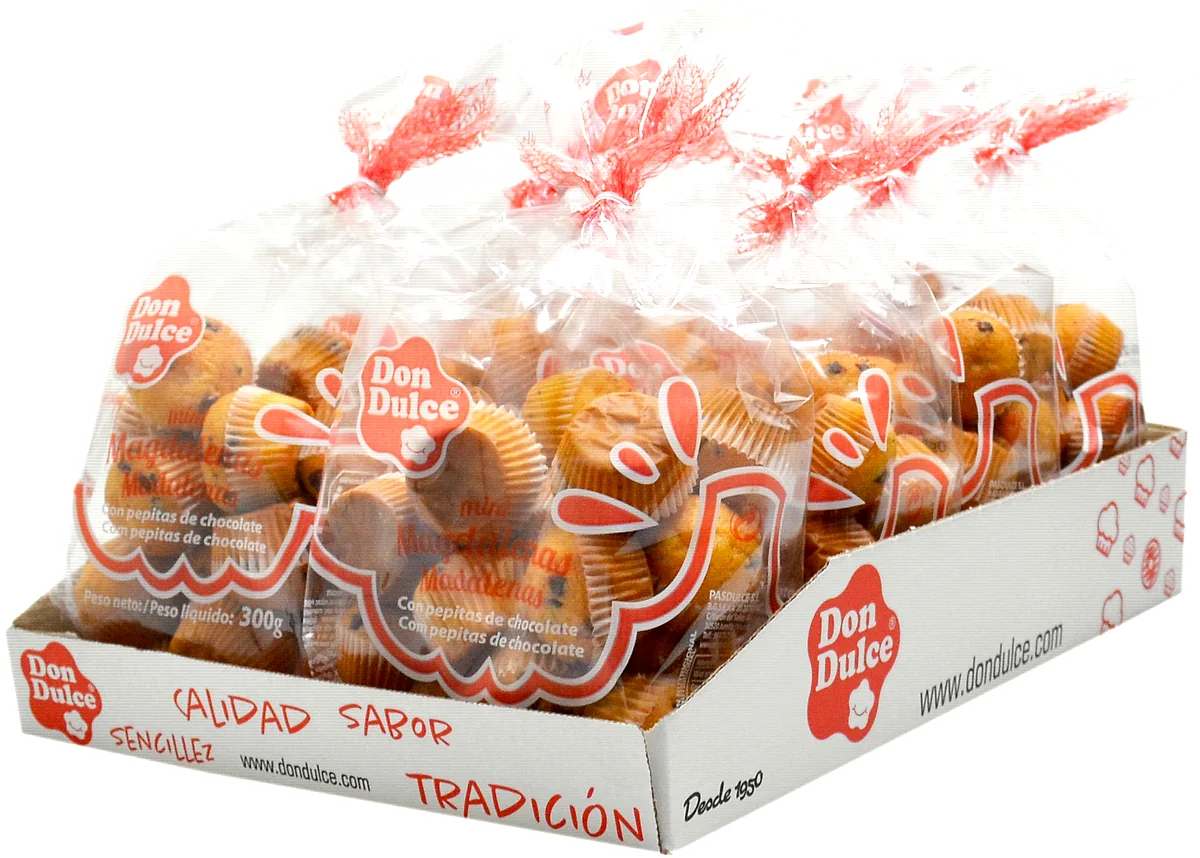 Caja expositora con 8&nbsp;bolsas de mini magdalenas