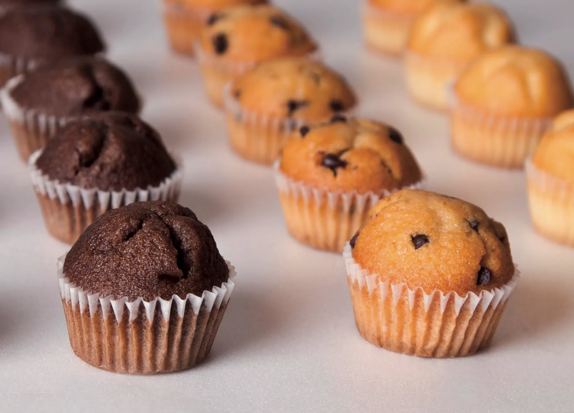 Mini magdalenas DonDulce recién horneadas, en primer plano